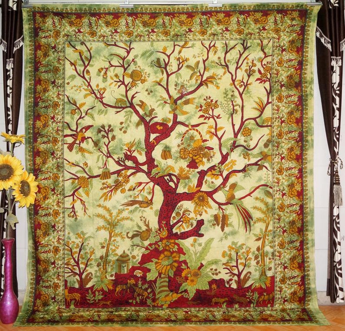 Indian Tapestry Tree Of Life Tapestry WallHanging Mandala Etsy