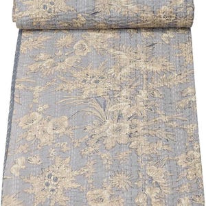 Trapunta Kantha indiana fatta a mano, vintage, colore grigio, stampa floreale, trapunte in cotone cucite a mano, stampa floreale, per letti singoli, matrimoniali e king size, coperta decorativa