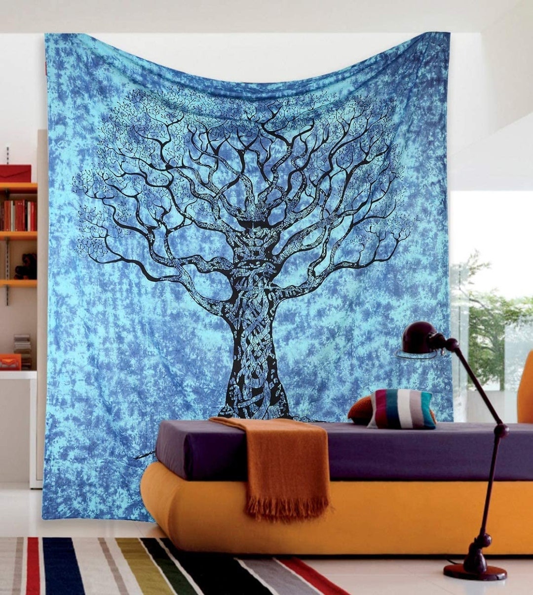 Blue Psychedelic Mandala Indian Tapestry Hippie Tie Dye Wall Hanging ...