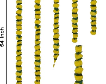 BOXOB 5 Ghirlande Di Fiori Di Calendula Artificiali 150cm - Arancioni E Gialli Per Decorazioni Feste - 3