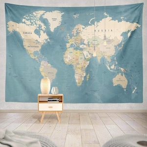 Wereldkaart Hoge Vintage Land Europa Aarde Plat Azië Reizen Blauw Global Blauw Tapijt Indiase Muur Opknoping Trippy Wandtapijt voor woonkamer