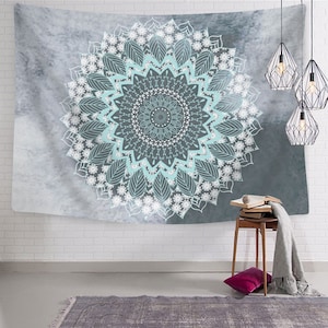 Tapiz de mandala hippie bohemio, tapiz de pared con flores, tapiz psicodélico, decoración india para dormitorio, sala de estar y dormitorio.