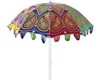 Indian Handmade 72 Inches Large Garden,Patio,Beach Umbrella,Embroidered Garden Patio Parasols,Traditional Beach Sun Shade & Wedding Umbrella