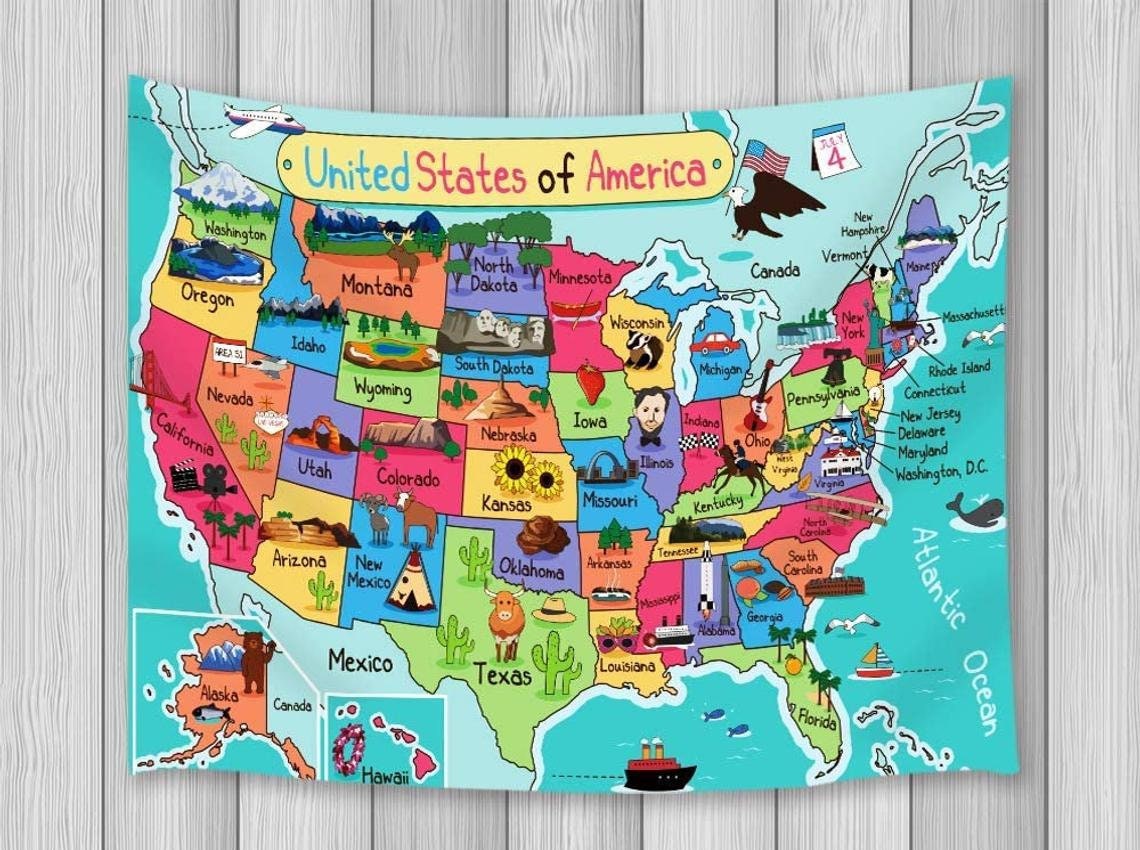 Map of the United States Wall Tapestry Indian Tapestry Wall  Etsy