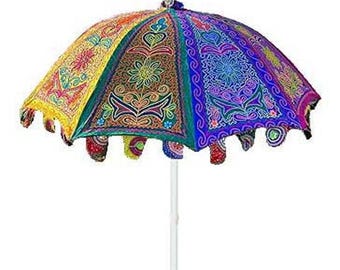 Indian Handmade 72 Inches Large Garden,Patio,Beach Umbrella,Embroidered Garden Patio Parasols,Traditional Beach Sun Shade & Wedding Umbrella