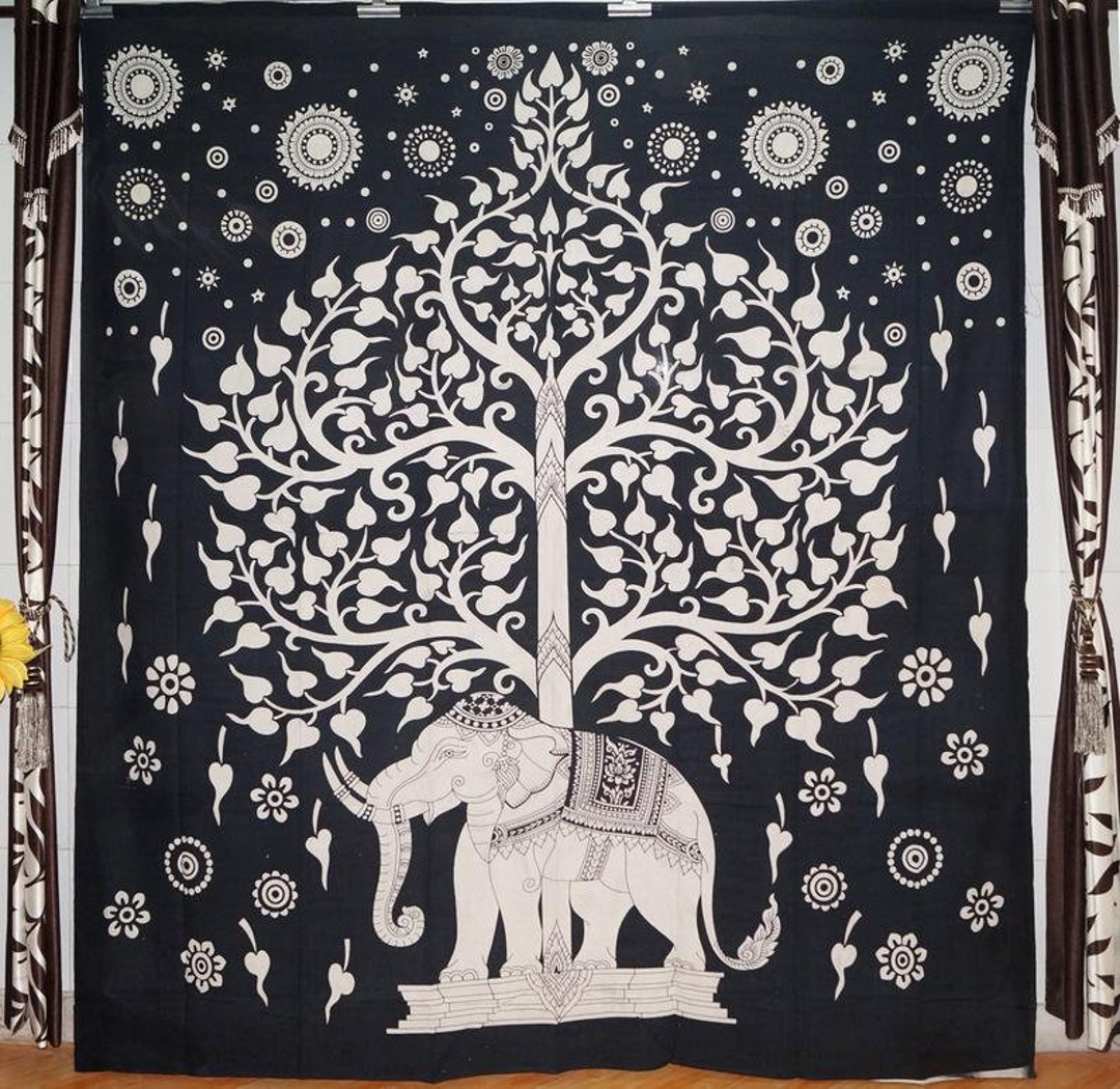 Black & White Elephant Tapestry Wall Hanging Mandala Tapestry Indian ...