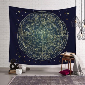 Tapiz indio con diseño de zodíaco, universo, galaxia, nebulosa, espacio, estrella, tapiz para colgar en la pared, mapa de constelaciones, tapiz para sala de estar, dormitorio, habitación infantil.