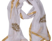 Embroidery Lace in white color Chiffon Giltter Print dupatta Beautiful Plain Soft Chiffon Dupatta Border Chunni With Flower