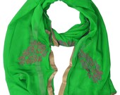 Chiffon Giltter Print dupatta Beautiful Plain Soft Chiffon Dupatta Border Chunni With Flower Embroidery Lace in green color
