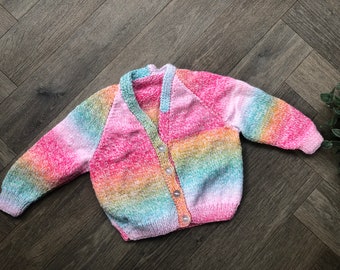 1-2 years Personalised Hand knitted Rainbow cardigan
