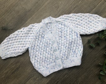 3-6 months personalised hand knitted baby cardigan