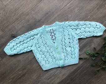 3-6 months personalised hand knitted baby cardigan