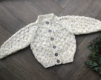 3-6 months personalised hand knitted baby cardigan