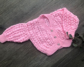 3-6 months personalised hand knitted baby cardigan