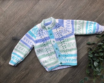 0-3  months  personalised Hand knitted cardigan