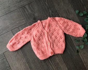 3-6  months  personalised Hand knitted cardigan