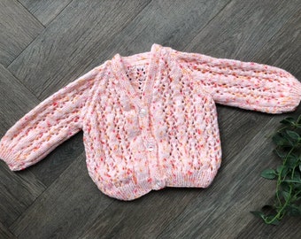 3-6  months  personalised Hand knitted cardigan