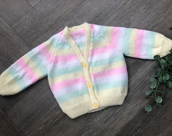 3-6 months personalised hand knitted baby cardigan