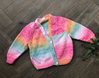 1-2 years Personalised Hand knitted Rainbow cardigan