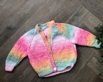 1-2 years Personalised Hand knitted Rainbow cardigan