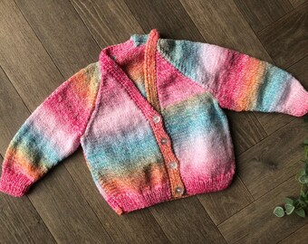 1-2 years Personalised Hand knitted Rainbow cardigan