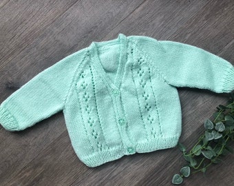 3-6 months personalised hand knitted baby cardigan