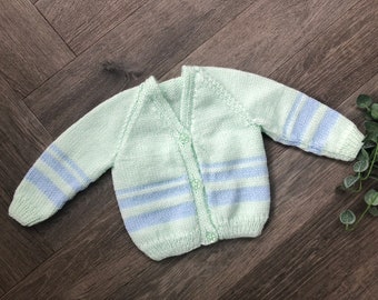 3-6 months personalised hand knitted baby cardigan