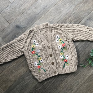 1-2 years embroiderd hand knitted baby cardigan image 1