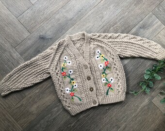 1-2 years embroiderd hand knitted baby cardigan