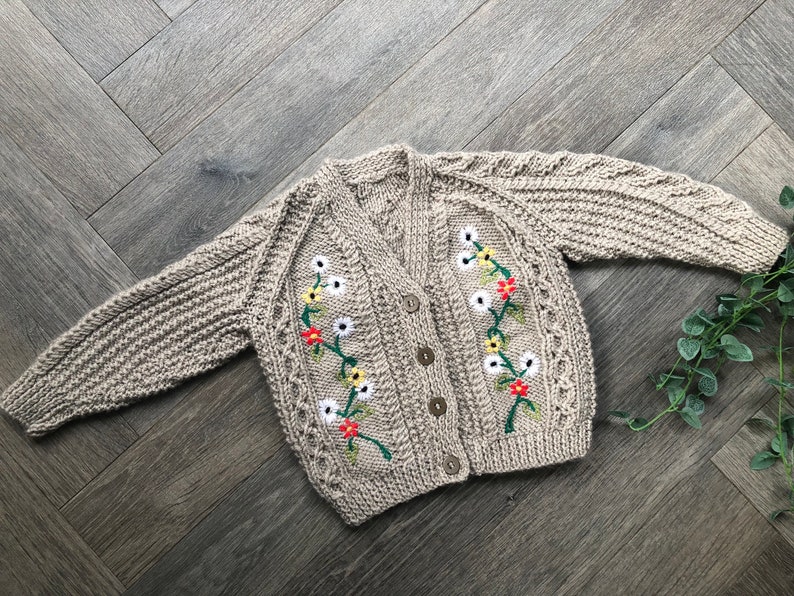 1-2 years embroiderd hand knitted baby cardigan image 1