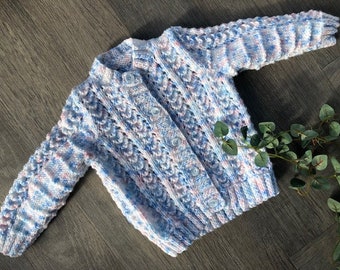 0-3 months  personalised Hand knitted cardigan