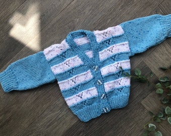 3-6  months  personalised Hand knitted cardigan