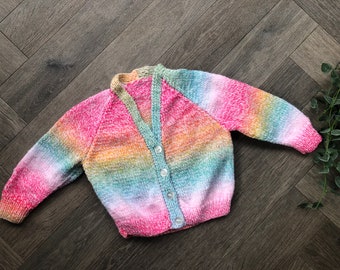 1-2 years Personalised Hand knitted Rainbow cardigan