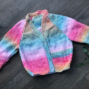 1-2 years Personalised Hand knitted Rainbow cardigan image 1