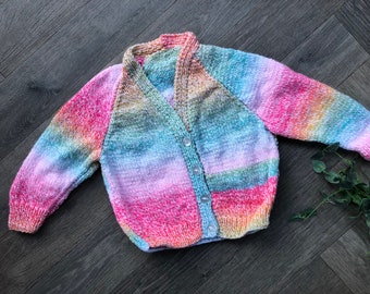 1-2 years Personalised Hand knitted Rainbow cardigan