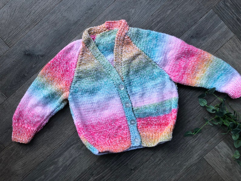 1-2 years Personalised Hand knitted Rainbow cardigan image 1