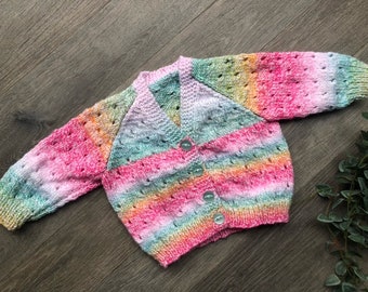 6-12  months personalised Hand knitted cardigan