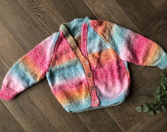 1-2 years Personalised Hand knitted Rainbow cardigan