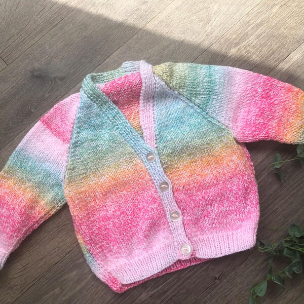 1-2 years Personalised Hand knitted Rainbow cardigan