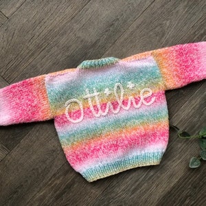 1-2 years Personalised Hand knitted Rainbow cardigan image 9