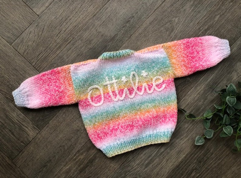 1-2 years Personalised Hand knitted Rainbow cardigan image 9