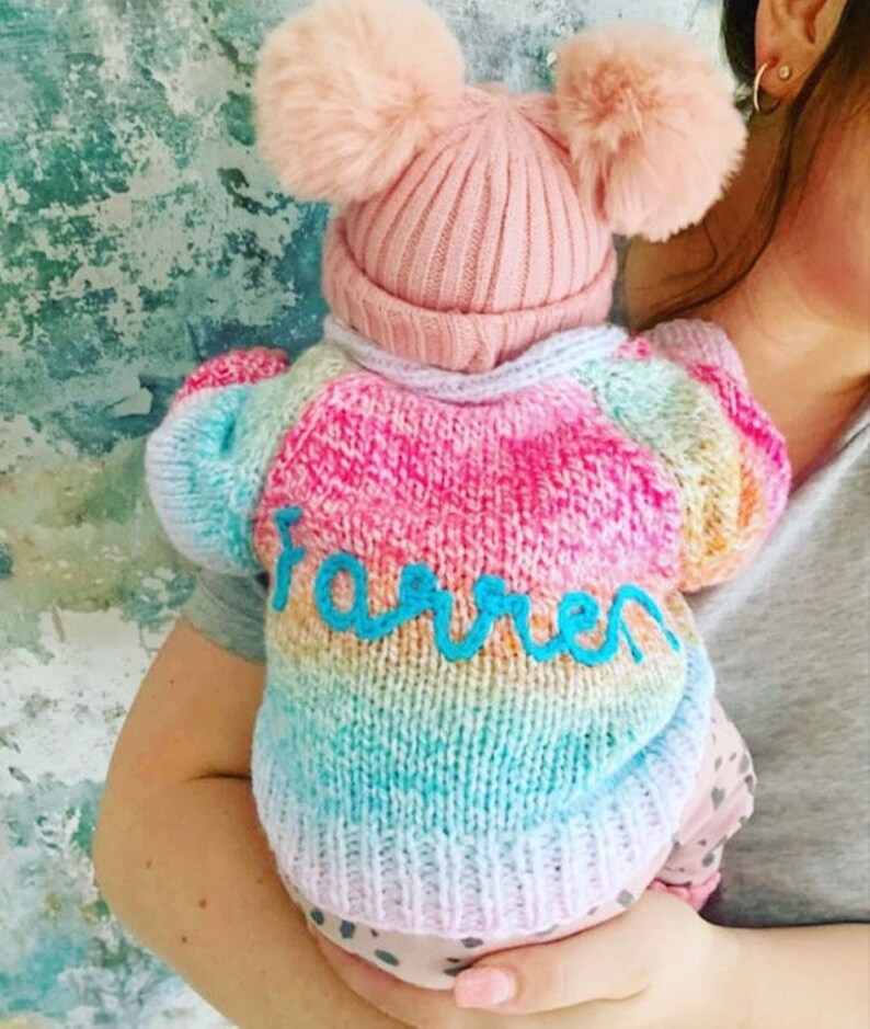 1-2 years Personalised Hand knitted Rainbow cardigan image 6