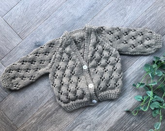 0-3  months  personalised Hand knitted cardigan