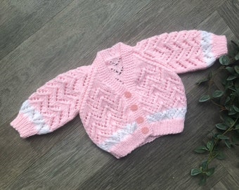 0-3 months Personalised hand knitted baby cardigan