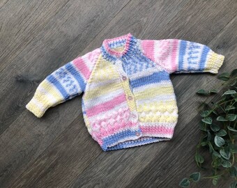 Newborn  personalised Hand knitted cardigan