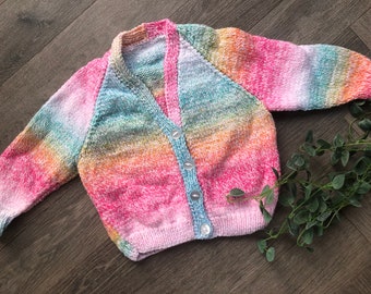 1-2 years Personalised Hand knitted Rainbow cardigan