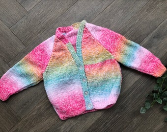 1-2 years Personalised Hand knitted Rainbow cardigan