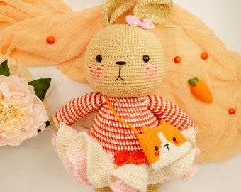 PDF crochet pattern: JULY the princess bunny-Large bunny 40cm/16 inc tall-Bunny crochet Pdf- Bunny pattern pdf - English/French pdf