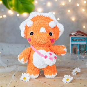 2 Crochet Dinosaur Patterns (PDF - English), Triceratops Amigurumi Pattern For Beginner, Dinosaur chenille yarn, amigurumi pattern