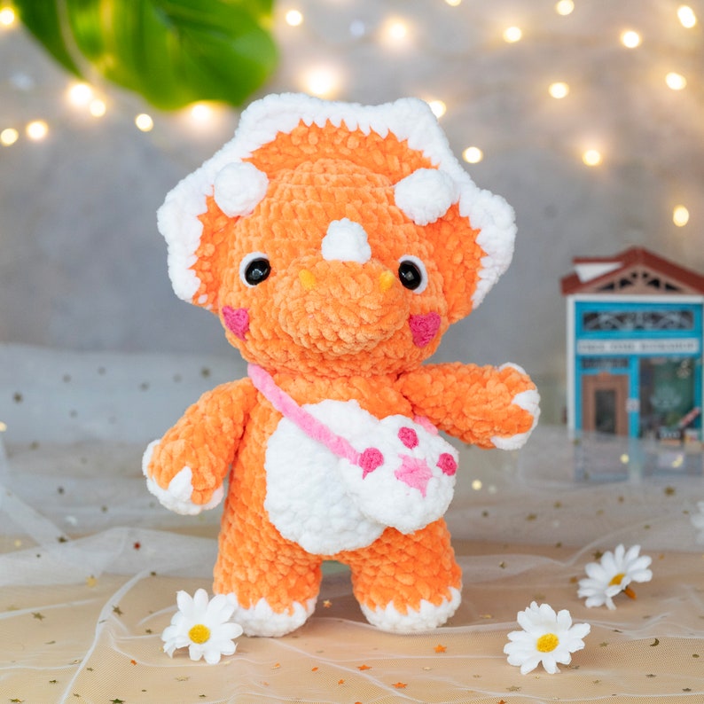 2 Crochet Dinosaur Patterns (PDF - English), Triceratops Amigurumi Pattern For Beginner, Dinosaur chenille yarn, amigurumi pattern